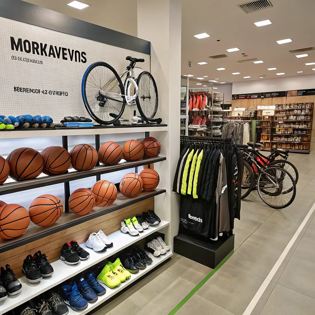 Display of diverse sporting goods at MORNAVEXIS store